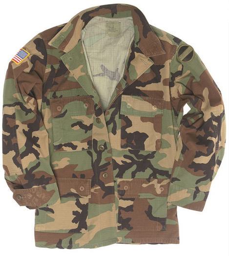 BDU FIELD JACKET WITH BADGE - WOODLAND - US MILITARY SURPLUS - USED