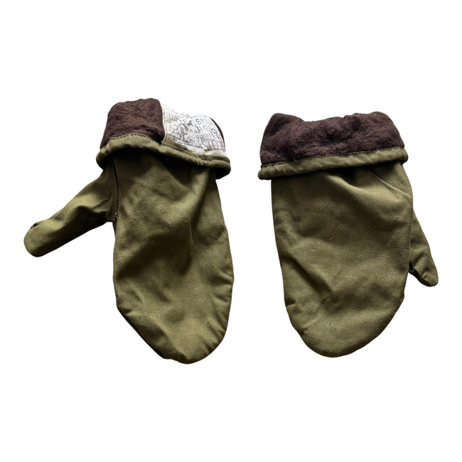 Insulated Protective Mittens Made of Tent Canvas Material, 2-Finger Design - Romanian Army Military Surplus - OD Green - Like New