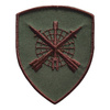 EMBLEMA SEMN DE ARMA MANECA SCUT - RACHETE /ANTIAERIANA - BRODATA PE SUPORT KAKI CU FIR MARO