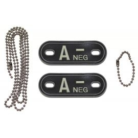 Blood Group Marker, chains, dog tags, phosphorescent, "A NEG", 3D