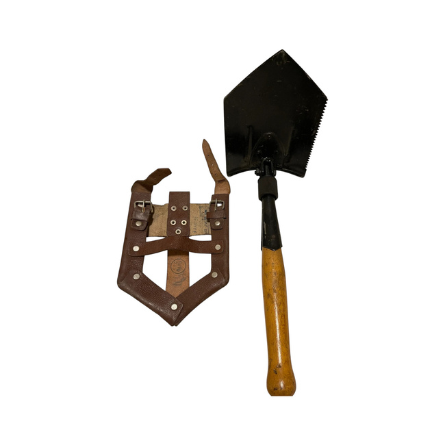 Foldable Military Shovel, Romanian Army Surplus - like new, with leather case