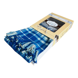 Merino Wool Blanket with Fringes and Premium Gift Box - Elena Model - Blue/White Checkered - 150 x 200 + 20 cm