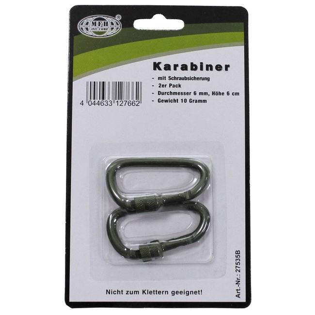 Screw lock carabiner - set of 2 pieces - OD Green