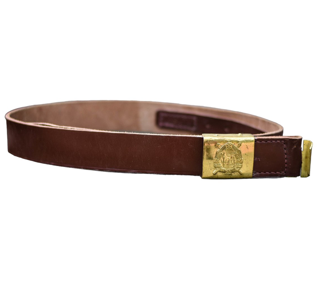 LEATHER BELT WITH GOLDEN BUCKLE - MILITARY SURPLUS ROMANIAN ARMY - IN GOOD CONDITION