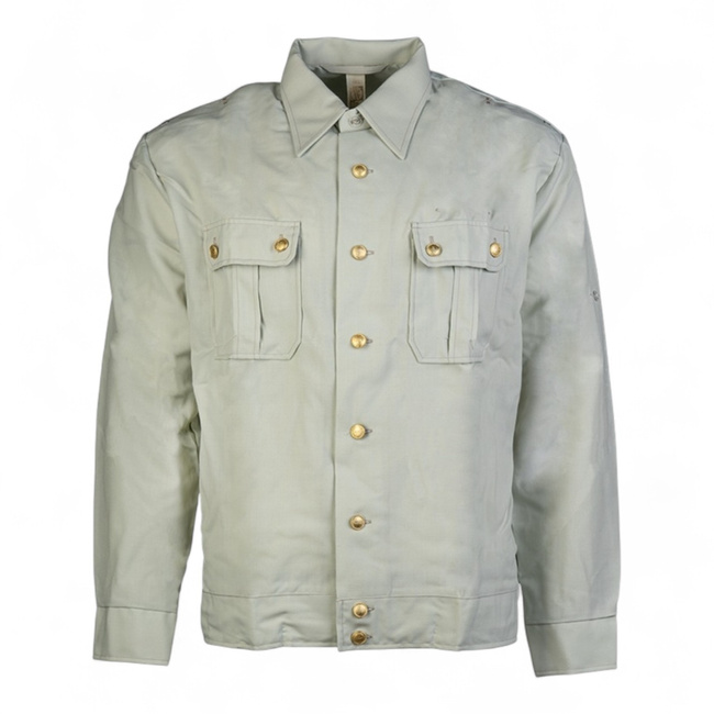 Service Shirt with Two Pockets and Long Sleeves - East German Navy Military Surplus - Volksmarine der NVA - Green - Like Ne