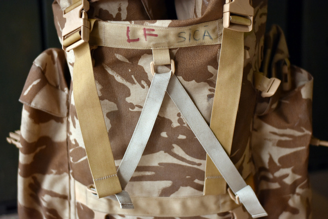 LARGE MILITARY COMBAT BACKPACK WITH POCKET, DETACHABLE OUTER POUCH - CONDOR - 90L - ROMANIAN ARMY MILITARY SURPLUS - DESERT CAMOUFLAGE - IN GOOD CONDITION