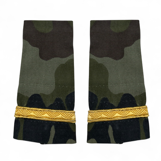 Pair of Officer Ranks - Land Forces - Second Lieutenant Without Branch Insignia - Leaf Pattern Camouflage / Dalmatian Camouflage - Romanian Army Military Surplus - In Good Condition