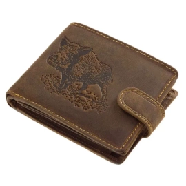 Leather Wallet for Hunters with Print - Wild Boar - Brown - GreenDeed