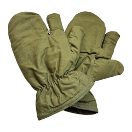Military winter gloves - 3 fingers - Romanian Army Military Surplus - OD Green - In Good Condition