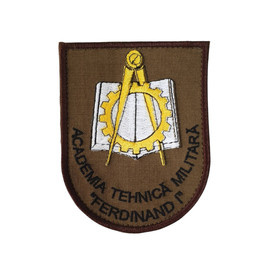Emblema brodata Academia Tehnica Militara Ferdinand I cu aplicare Velcro (cu scai) - khaki