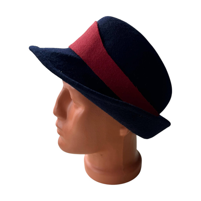 WOOLEN HAT - NAVY BLUE WITH RED STRIPE - ROMANIAN ARMY MILITARY SURPLUS - LIKE NEW