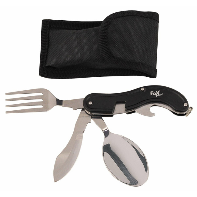 Pocket Knife Cutlery Set, 4 in 1, black, divisible