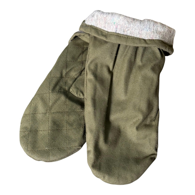 Insulated Protective Mittens Made of Tent Canvas Material, 2-Finger Design - Romanian Army Military Surplus - OD Green - Like New