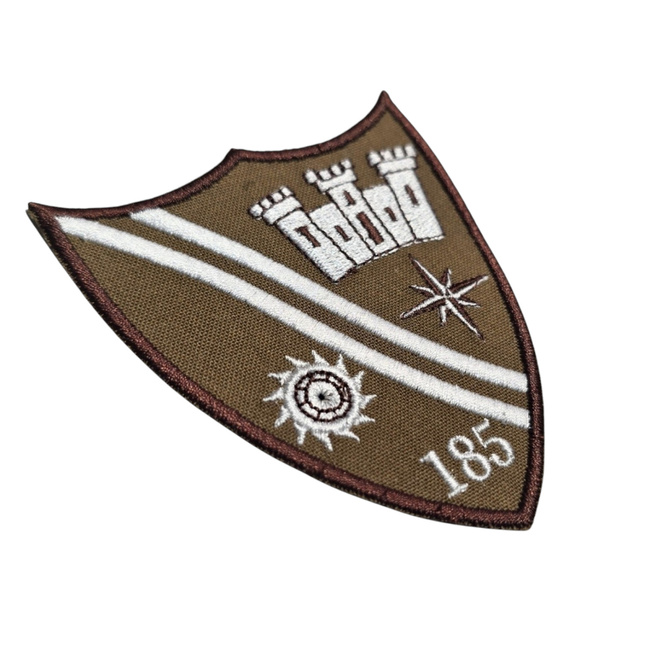EMBLEMA – BATALIONUL 185 SPRIJIN MURES - TIMISOARA ACCESORIU OFICIAL - BRODATA PE SUPORT COMBAT (CAMUFLAJ) FORTE TERESTRE