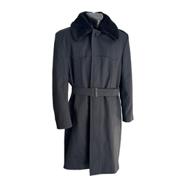 OFFICER LONG WOOL COAT - VINTAGE, 1980s - BULGARIAN ARMY MILITARY SURPLUS - BLACK - IN GOOD CONDITION