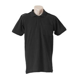 Black polo shirt with short sleeves, pocket, and epaulettes for PRISONS, GENDARMERIE
