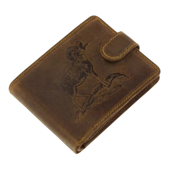 Leather Wallet for Hunters with Print - Mouflon - Brown - GreenDeed