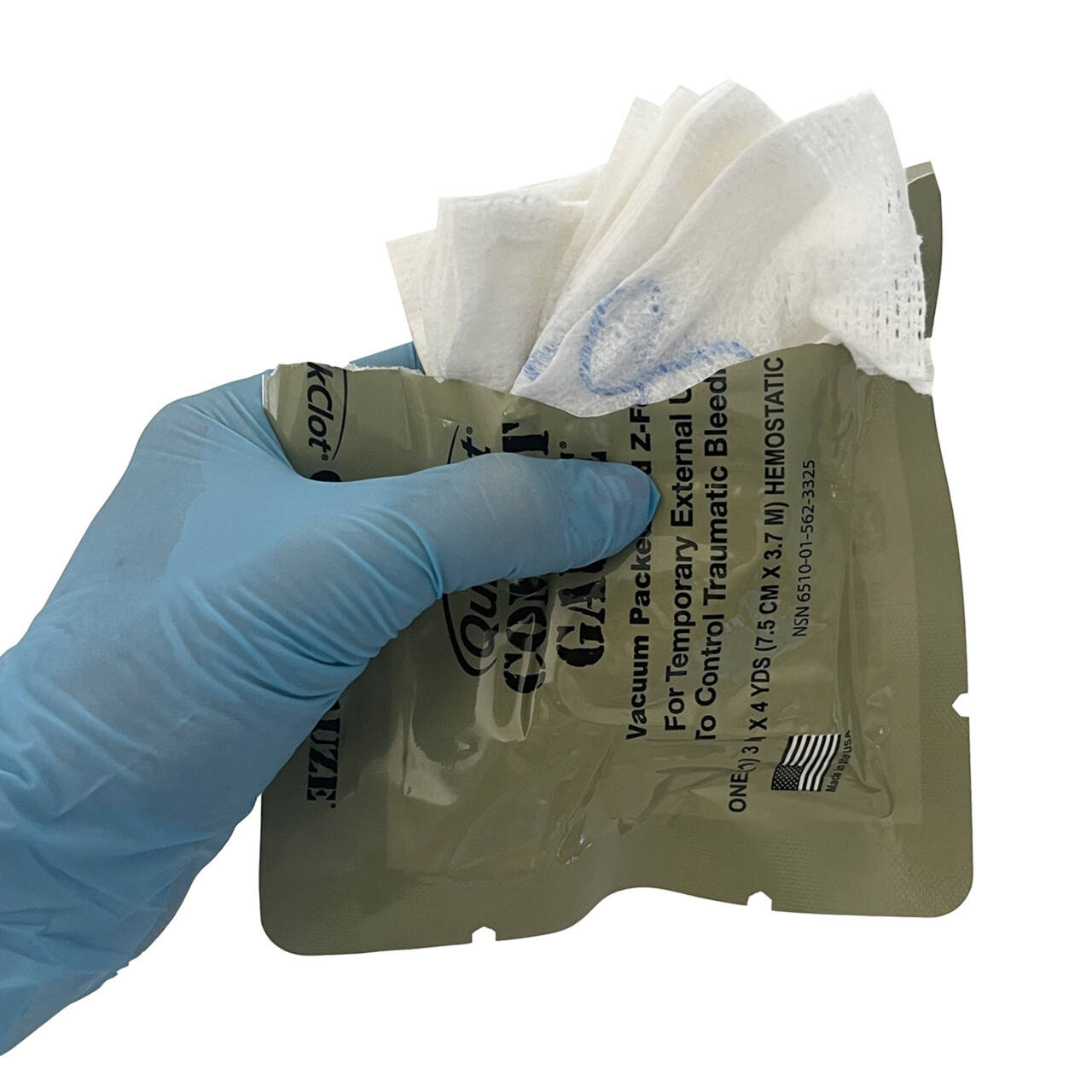TrueClot Simulated Hemostatic Gauze, Z-folded, 12 ft. length