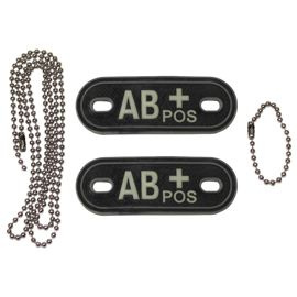 Blood Group Marker, chains, dog tags, phosphorescent, "AB POS", 3D