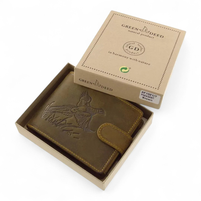 Leather Wallet for Hunters with Print - Pheasant - Brown - GreenDeed