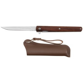 „SLIM” FOLDING KNIFE WITH WOODEN HANDLE AND SHEATH - FOX OUTDOOR®