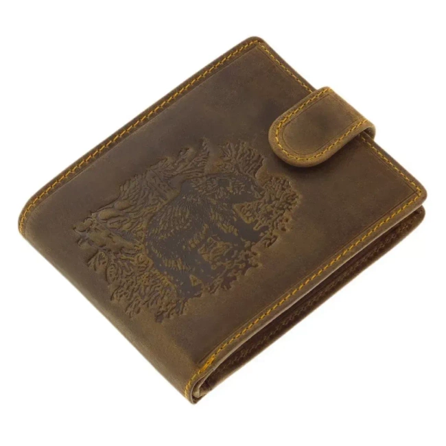 Leather Wallet for Hunters with Print - Bear - Brown - GreenDeed