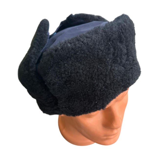 WINTER CAP FOR CADRES - SOVIET PERIOD - ROMANIAN ARMY MILITARY SURPLUS - NAVY BLUE WITH BLACK FUR - IN GOOD CONDITION
