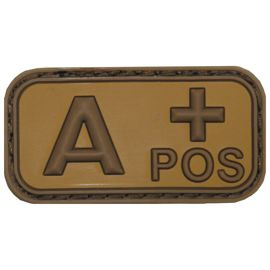 3D VELCRO PATCH - 5 x 2.5 CM - MFH - BROWN/KHAKI - BLOOD GROUP A POS