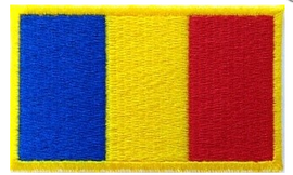 ROMANIA DRAPEL FORTE TERESTRE - 7,5x3,5 cm - YELLOW BORDERS