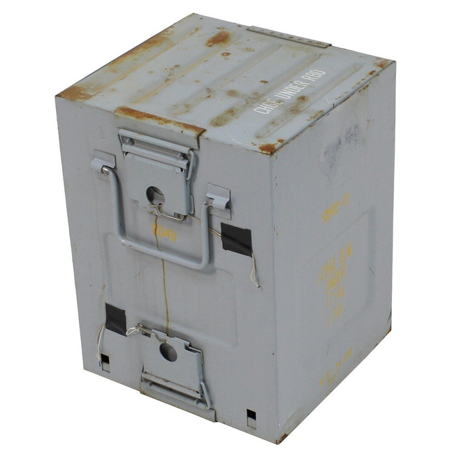 US transport box, metal, "Underbridge", grey, used, 37 x 37 x 48,5 cm
