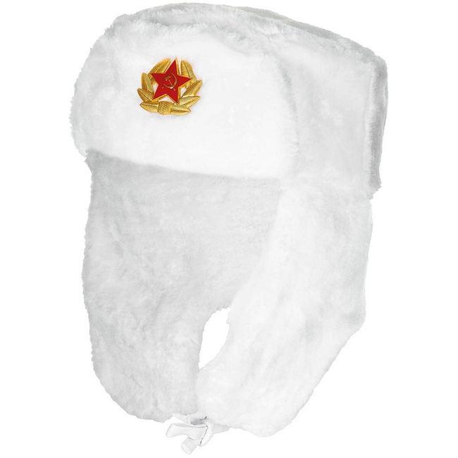 Russian Fur Winter Hat, white, with badge