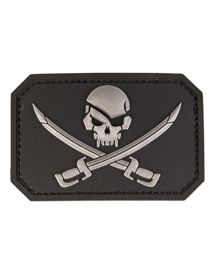 BLACK PVC SKULL W.SWORDS 3D PATCH WITH HOOK & LOOP CLOSURE