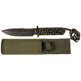 Knife w/fixed Blade, stonew., paracord wrap handle, camo