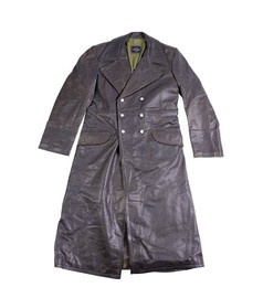 GERMAN OFFICER REPRO LEATHER COAT - BLUE GREY - MILITARY SURPLUS - USED