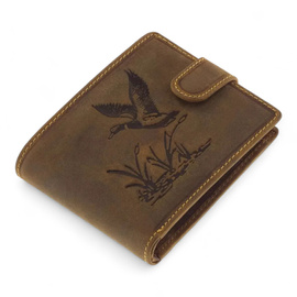 Leather Wallet for Hunters with Print - Wild Duck - Brown - GreenDeed