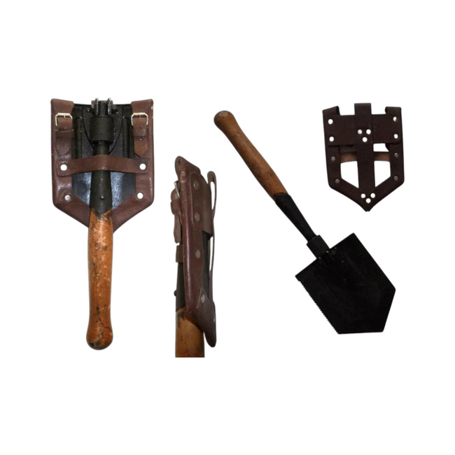 Foldable Military Shovel, Romanian Army Surplus - like new, with leather case