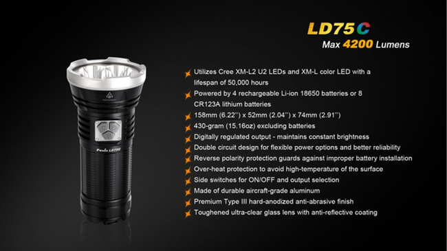 Flashlight Fenix LD75C, water resistant