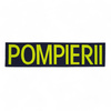 Emblema spate - POMPIERII - brodata pe suport albastru inchis (navy) cu contur bleumarin si text vernil fluorescent - aplicare prin coasere - 24x7 cm