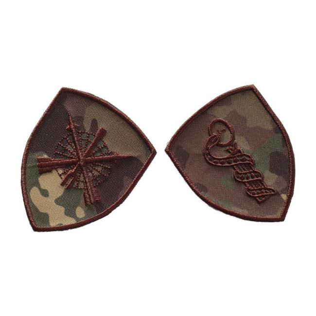 EMBLEMA SEMN DE ARMA MANECA SCUT - CAI FERATE - BRODATA PE SUPORT CAMUFLAJ COMBAT FORTE TERESTRE CU FIR MARO