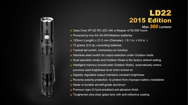 Flashlight Fenix LD22, water resistant