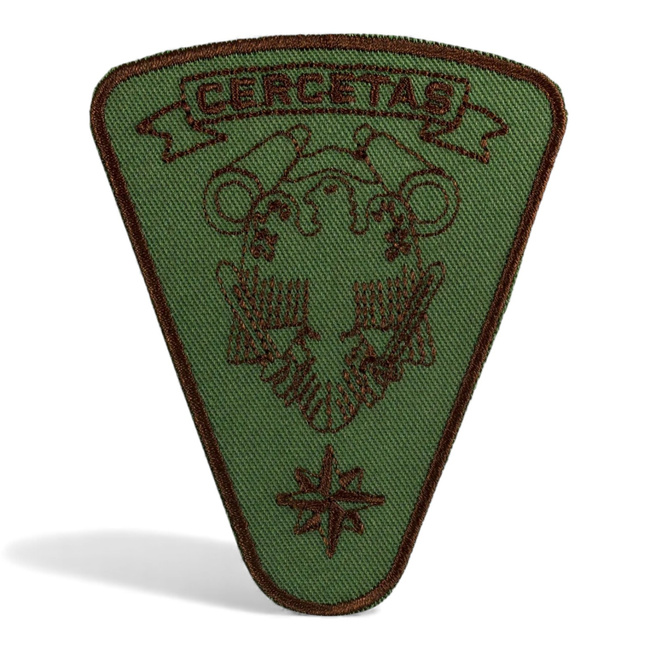Ecuson cercetas pentru instructie - brodat pe suport verde oliv cu fir negru - aplicare Velcro (cu scai) 