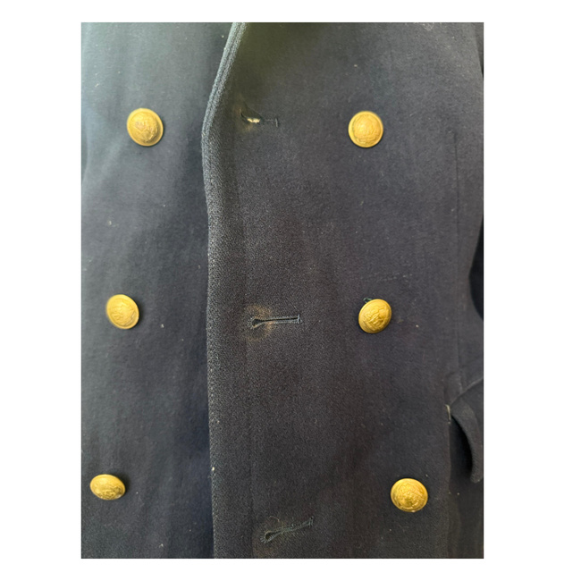 Navy blue wool coat with red epaulettes - Romanian military surplus - Used