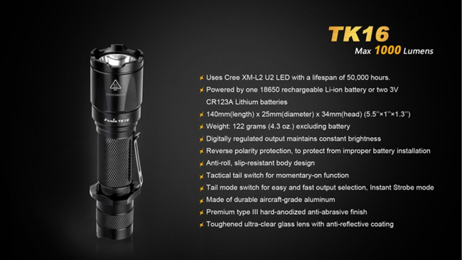 Flashlight Fenix TK16, water resistant