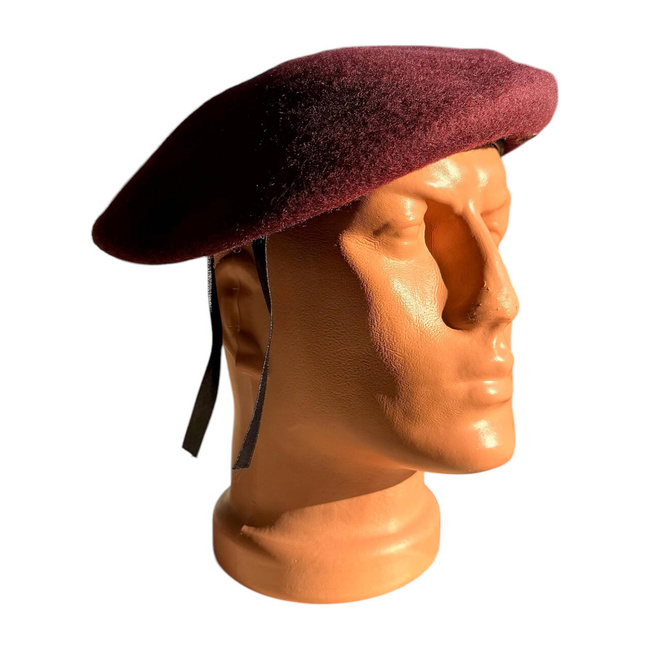 DARK RED BERET WITH LEATHER EDGE - ROMANIAN ARMY MILITARY SURPLUS - IN GOOD CONDITION