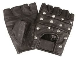 FINGERLESS BIKER GLOVES - LEATHER - WITH RIVETS - Mil-Tec® - BLACK