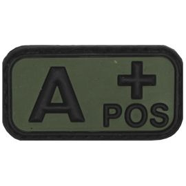 3D VELCRO PATCH - 5 x 2.5 CM - MFH - BLACK/OD GREEN - BLOOD GROUP A POS