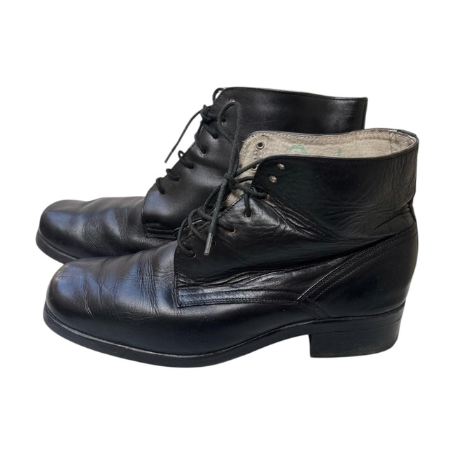 Leather Lace-Up Boots - Romanian Army Military Surplus - Black - In Good Condition