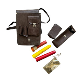 IMITATION LEATHER BAG WITH CONTENTS - MILITARY SURPLUS ROMANIAN ARMY - BROWN - IN GOOD CONDITION