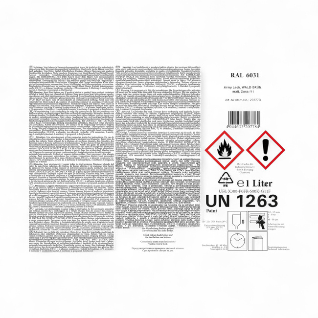 Military camouflage paint - quick drying - 1L - Forest Green - RAL6031 - MFH