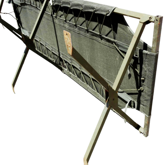 FOLDING BED WITH STEEL FRAME - FRENCH ARMY SURPLUS - OD GREEN - good condition